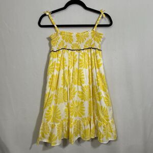 Mini Boden Sleeveless Smocked Yellow Daisy Babydoll Maxi Dress Girls 9-10Y Lined